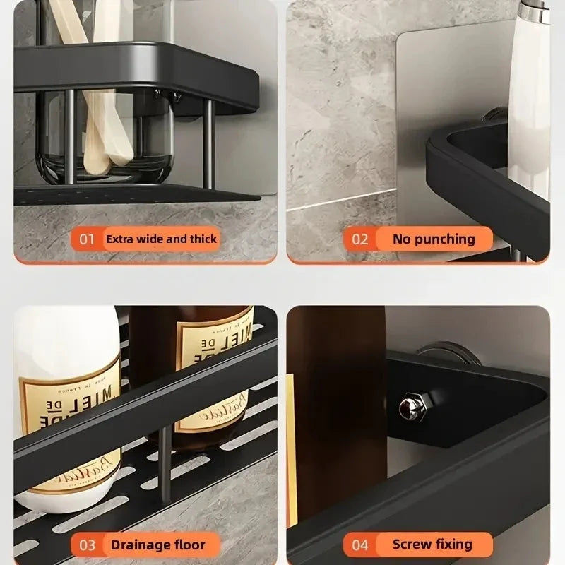 No-Drill Aluminum Wall Shelf – Bathroom & Kitchen Organizer