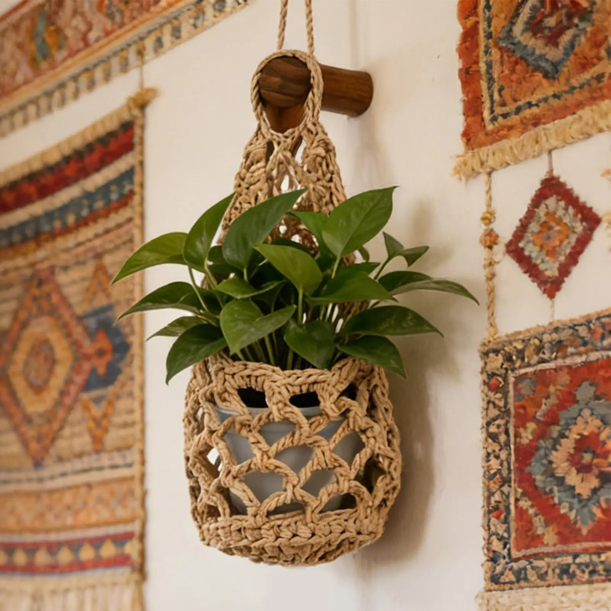 Boho Macrame Plant Hanger | Cotton Woven Wall Basket