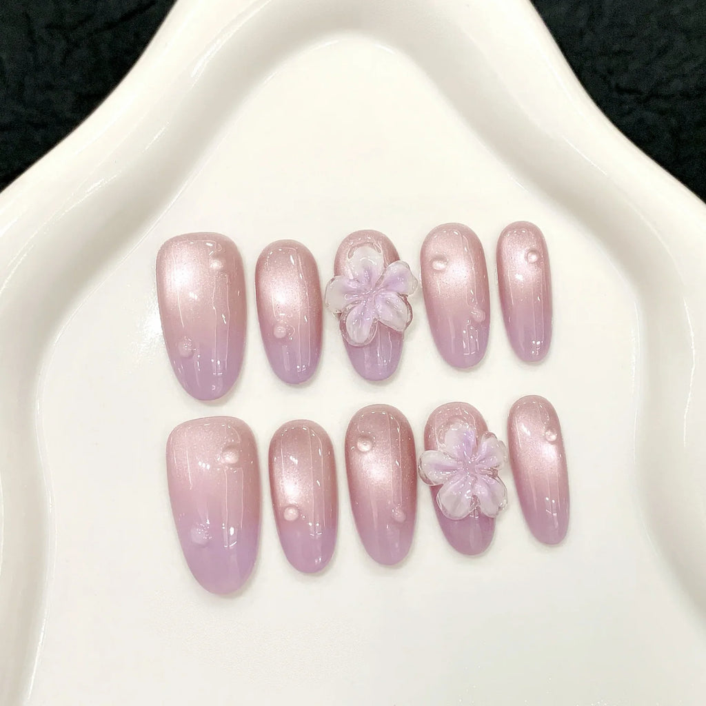 Nude Pink Press-On Nails | Carved Petal French Almond Set 10Pcs