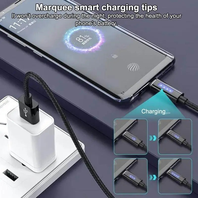 120W 6A Fast Charging USB Cable – Auto Cut-Off Data Cord