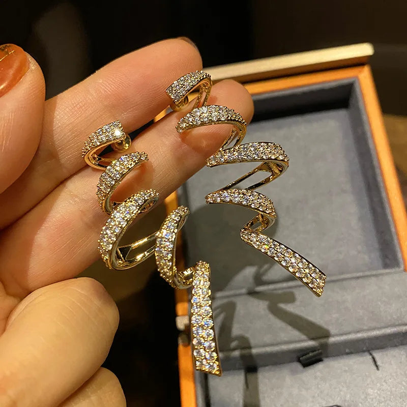 Huitan Spiral Drop Earrings – Cubic Zirconia Statement Jewelry