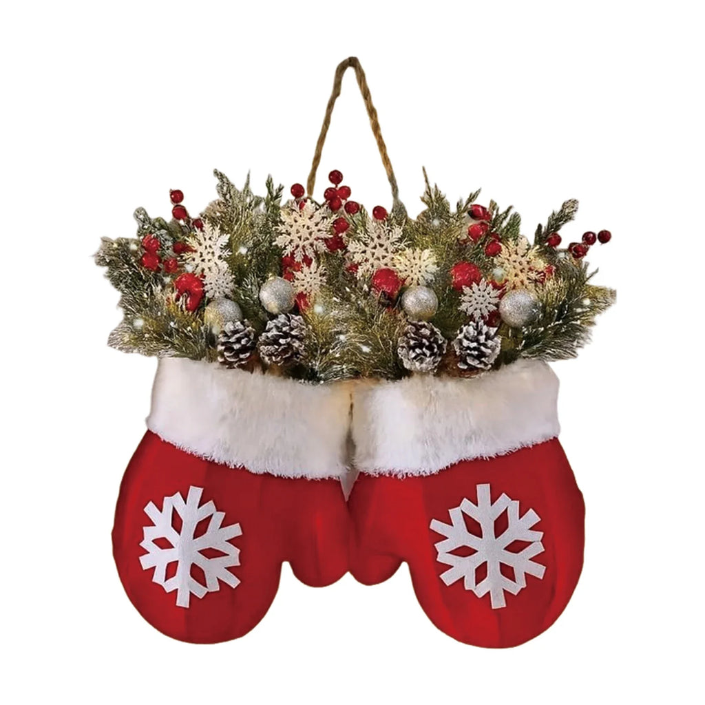 Christmas Gloves Wreath with LED Lights | Holiday Wall Décor