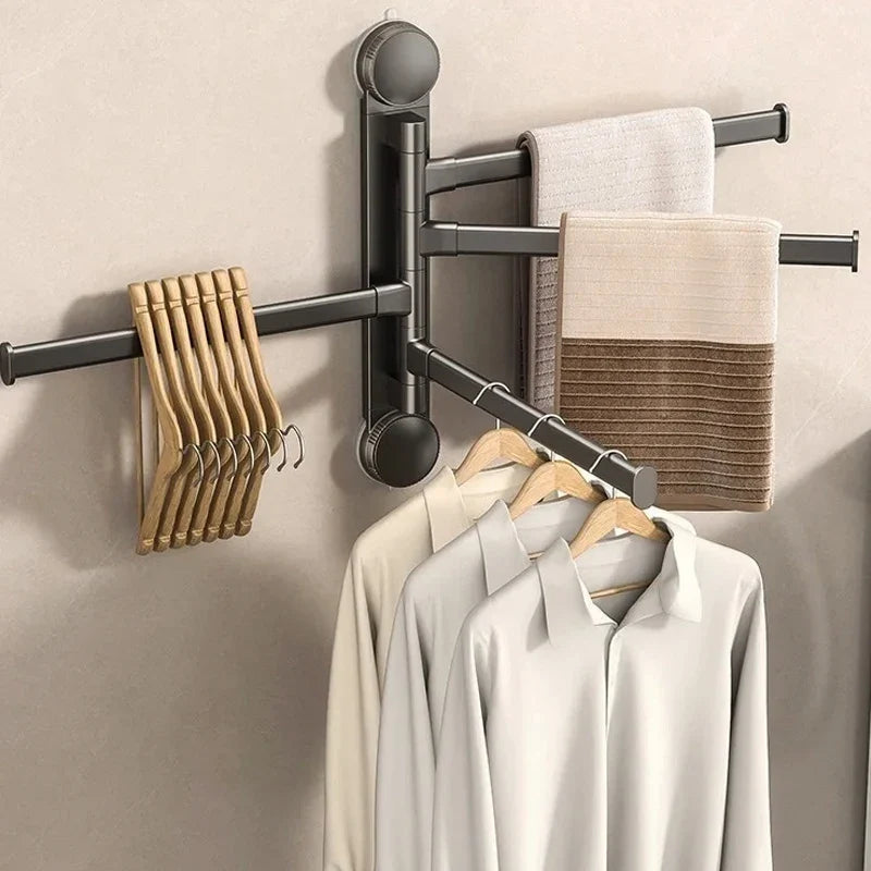 Drill-Free Rotating Double Towel Bar Rack with Suction Cup & Hook