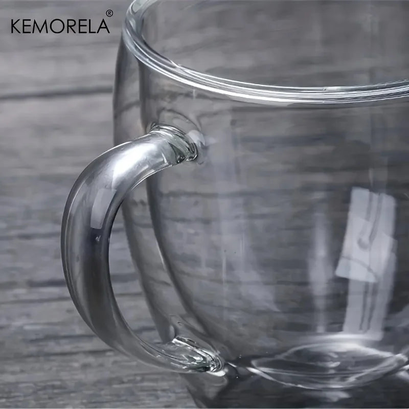KEMORELA Double Wall Glass Coffee Mug 350/450ml – Bamboo Lid