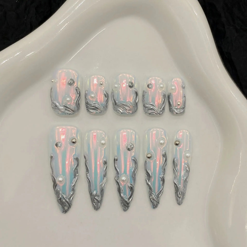 Aurora Purple Press On Nails – Long Almond False Nails 10pc