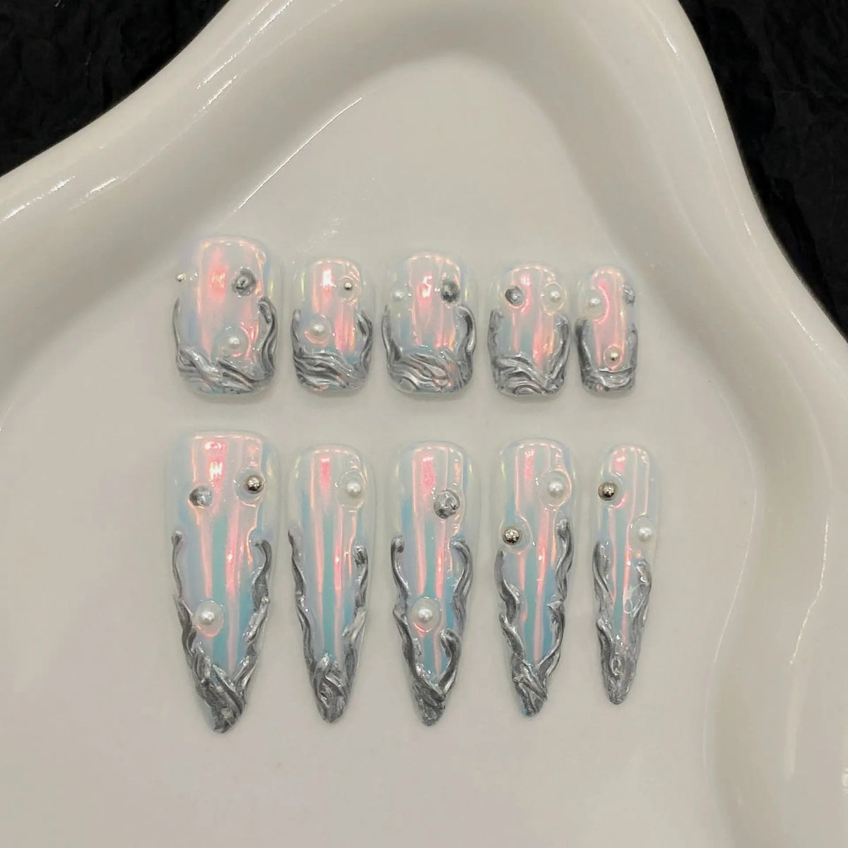 Aurora Purple Press On Nails – Long Almond False Nails 10pc