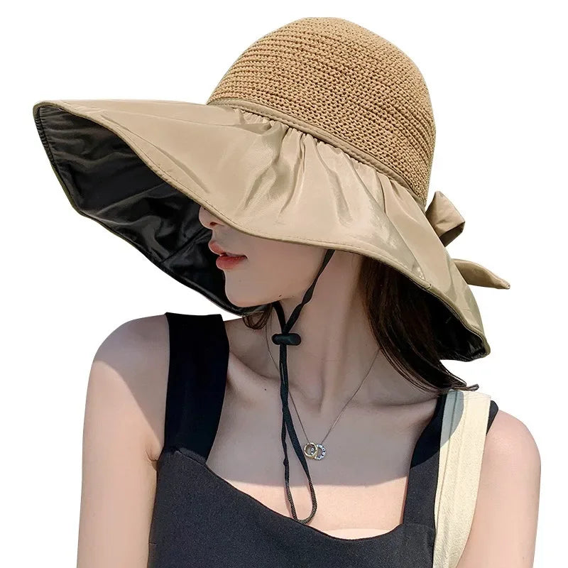 Women's Wide Brim Straw Bucket Hat – UV Sun Protection