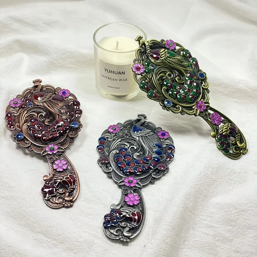 Vintage Peacock Handheld & Tabletop Mirror Set – 2pcs