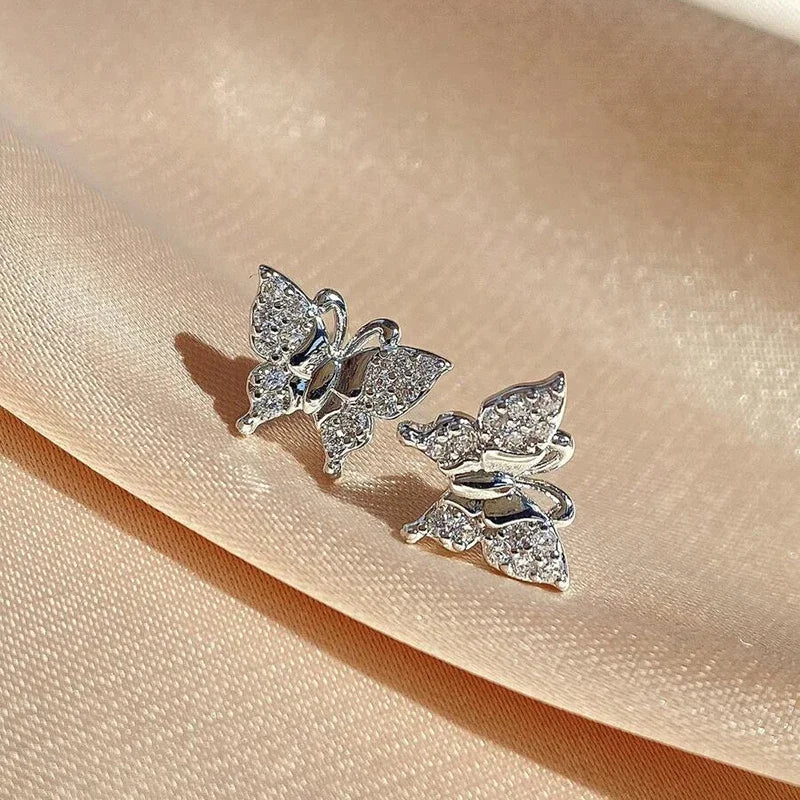 Huitan Butterfly Cubic Zirconia Stud Earrings for Women