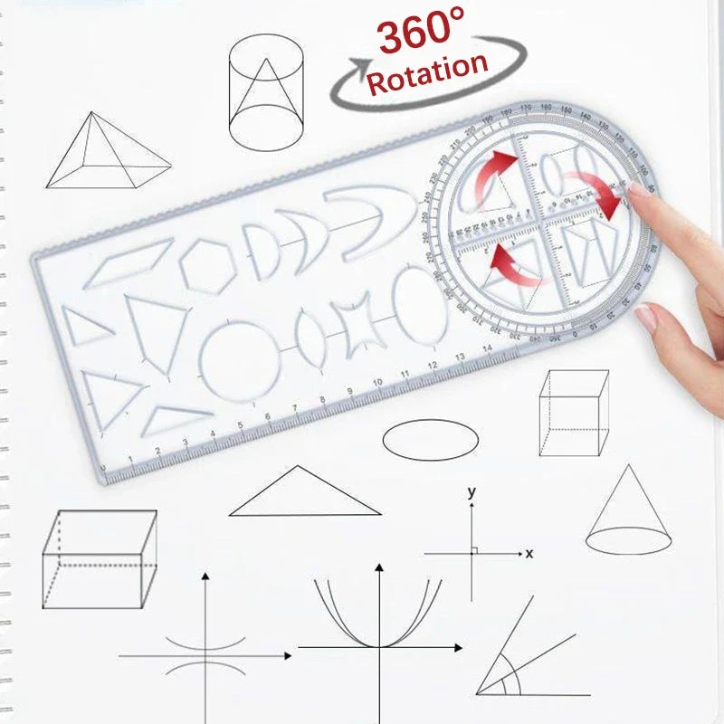 360° Multifunctional Geometric Drawing Ruler – Student Math Tool