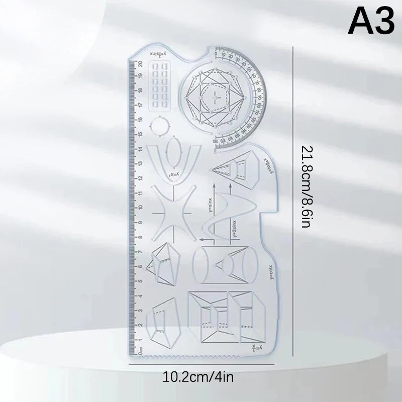 360° Multifunctional Geometric Drawing Ruler – Student Math Tool