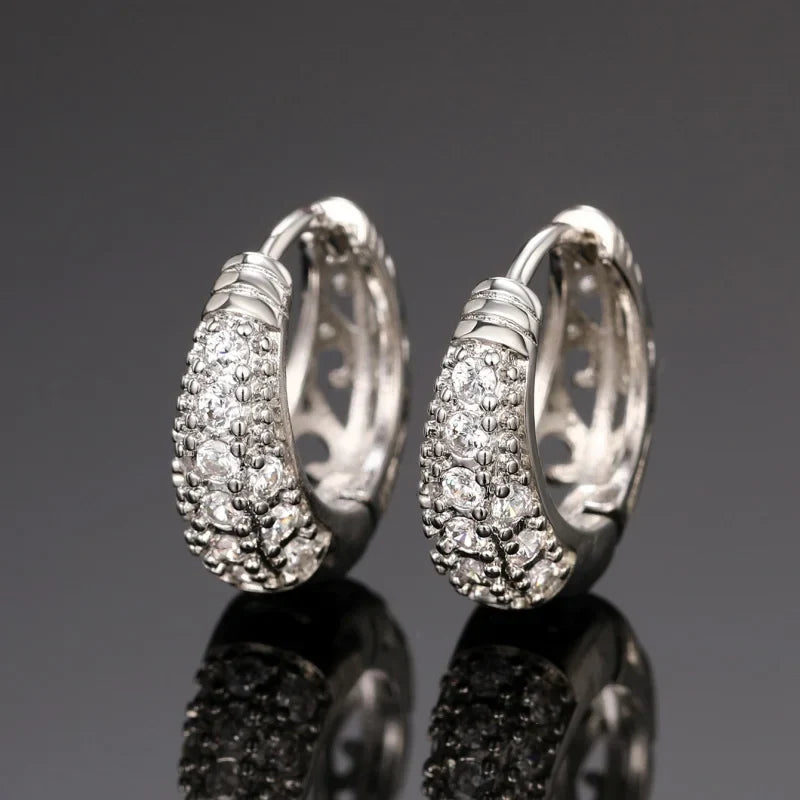 Huitan CZ Paved Geometric Hoop Earrings – Women's Fashion
