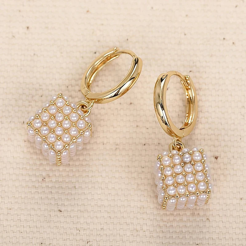 Huitan Pearl Drop Earrings – Elegant Women's Fashion Jewellery