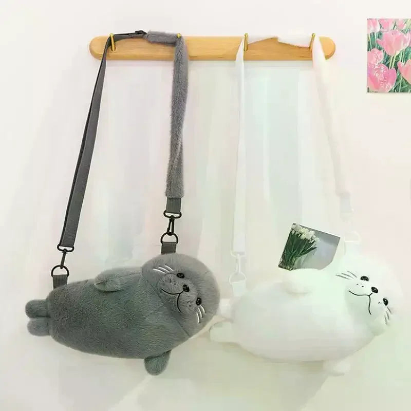 Cute Seal Plush Crossbody Bag – Soft Cartoon Shoulder Pouch