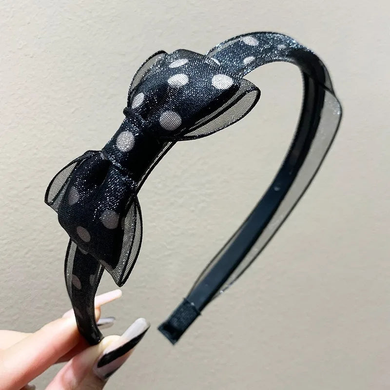 Vintage Polka Dot Organza Bow Headband – Sheer Mesh Hair Hoop