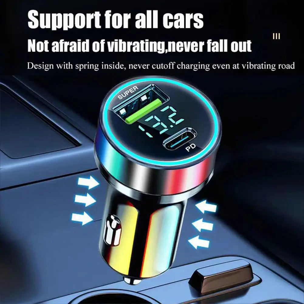 120W PD 20W USB-C Car Charger Fast Charging Dual Port Adapter