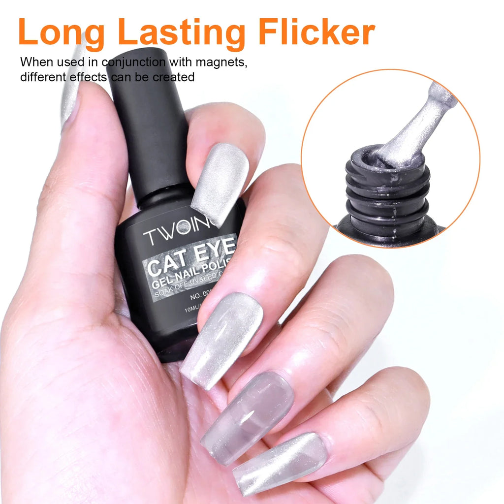 Silvery Cat Eye Gel Polish Glossy Magnetic Nail Holographic 9D Effect