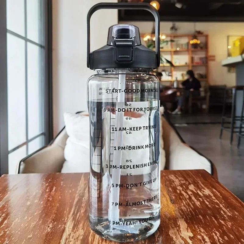 2L Motivational Water Bottle with Straw & Time Marker