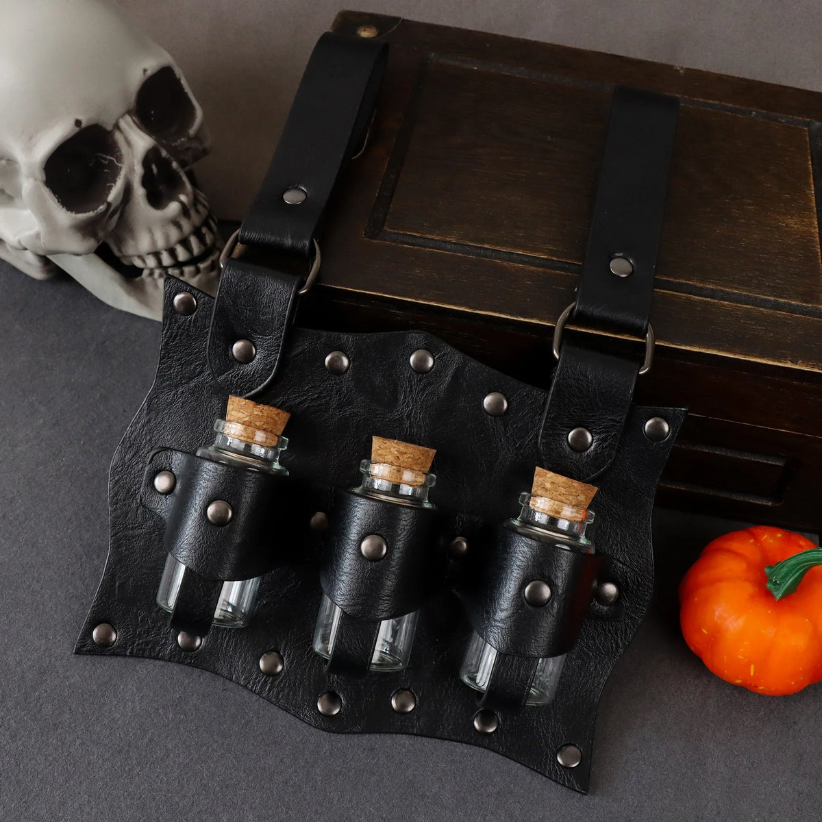 Medieval Alchemy Vial PU Holder Belt Hanging Potion Magic Costume