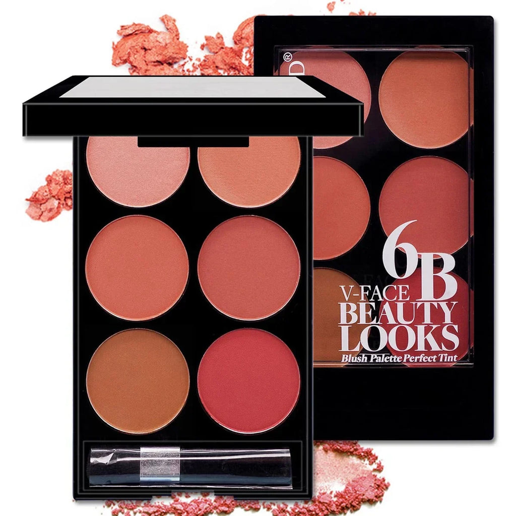 6-Color Blush & Contour Palette – Pearlescent & Matte Powder