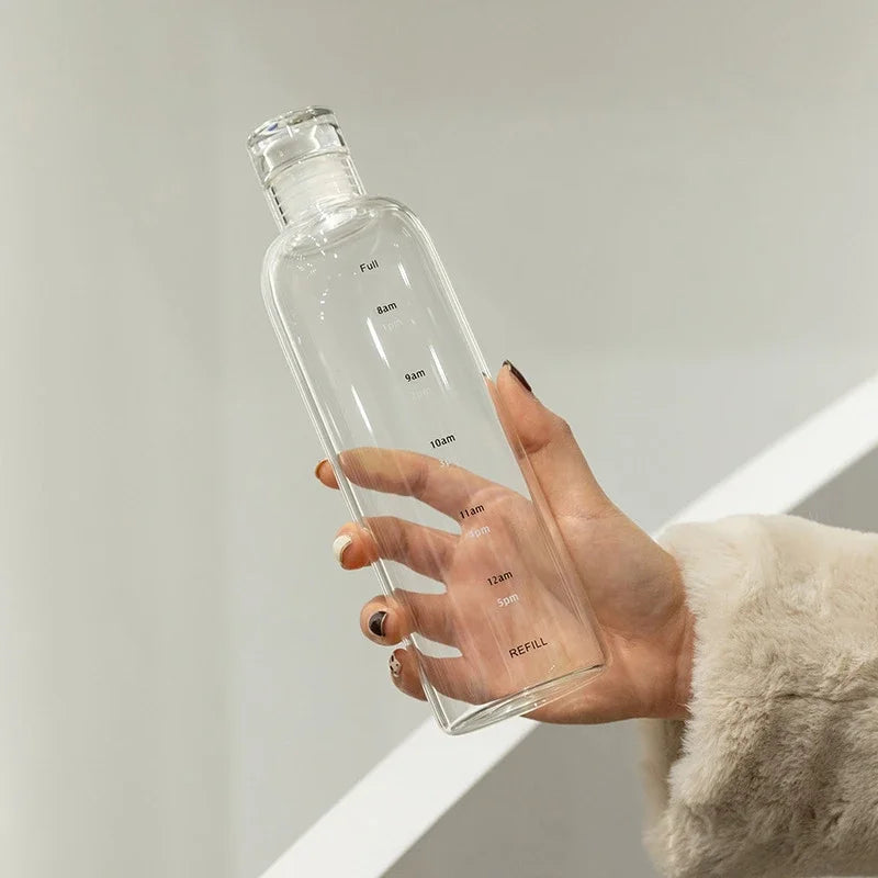 Transparent Plastic Water Bottle Time Scale Large Capacity Leakproof