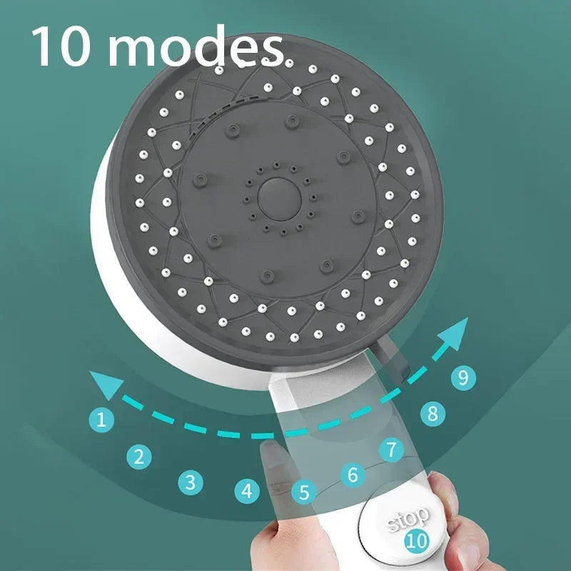 10-Mode Handheld Shower Head | Filter, High Pressure & Water Saving