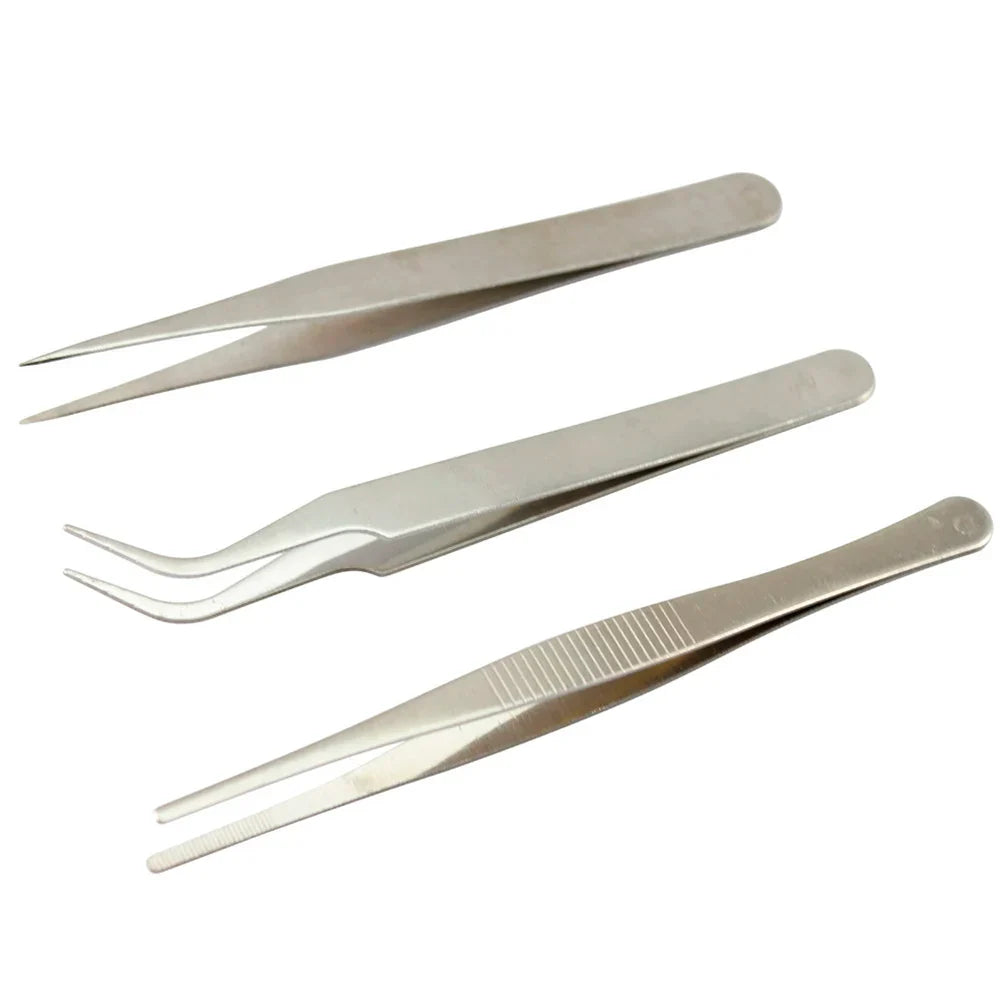 3-Piece Stainless Steel Precision Tweezers Set – Electronics Repair