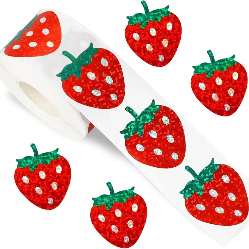 500 Holographic Strawberry Stickers Decorating Recipe Cards Meal