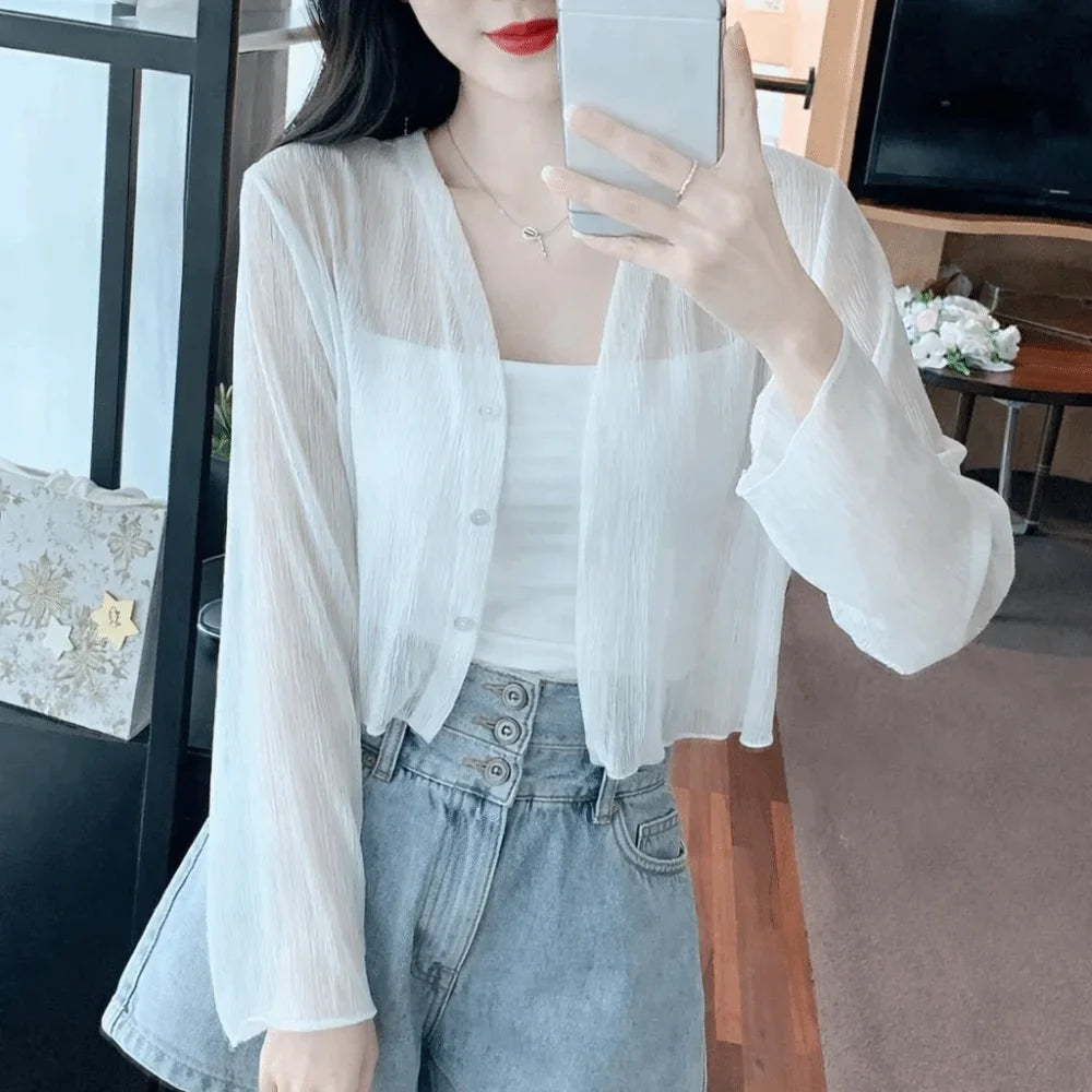 Women's Lightweight Chiffon Cardigan – Long Sleeve UV Cover-Up