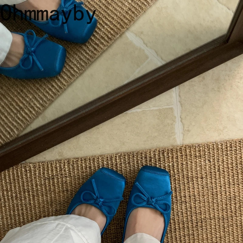Women's Square Toe Ballet Flats – Bow Slip-On Dress Shoes