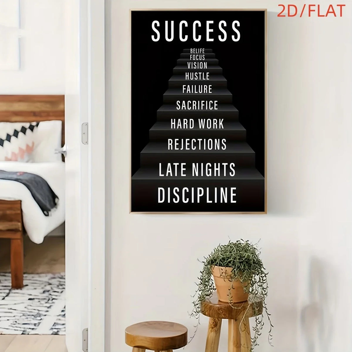 "Stairway To Success" Motivational Quote Canvas Wall Art