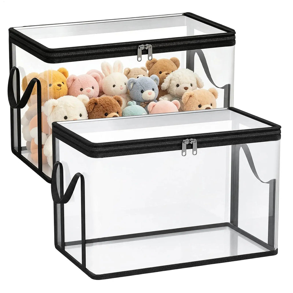 Stuffed Toy Storage Box 2-Pieces Plush Dolls Chest Bins Doll