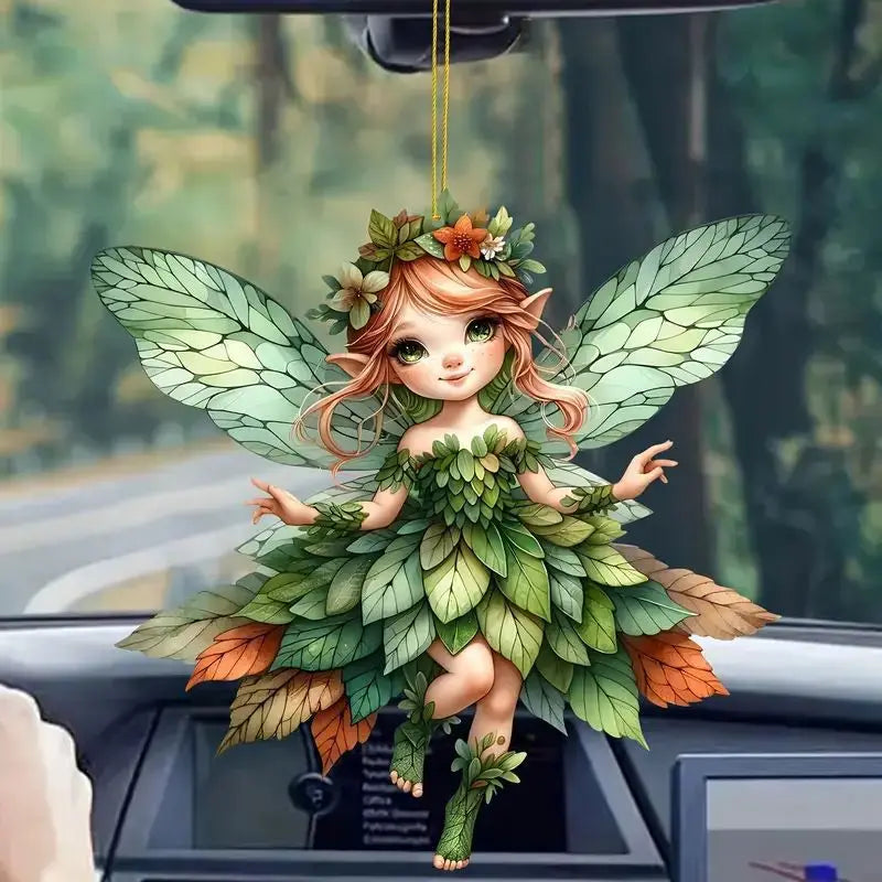 2D Acrylic Green Elf Pendant Flower Fairy Charms Small Fresh Car