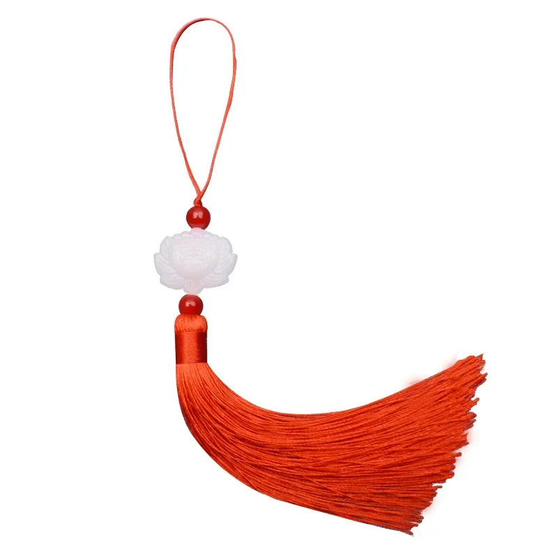 White Jade Lotus Fringe Trim Bookmark Silk Tassels Pendant DIY Sewing