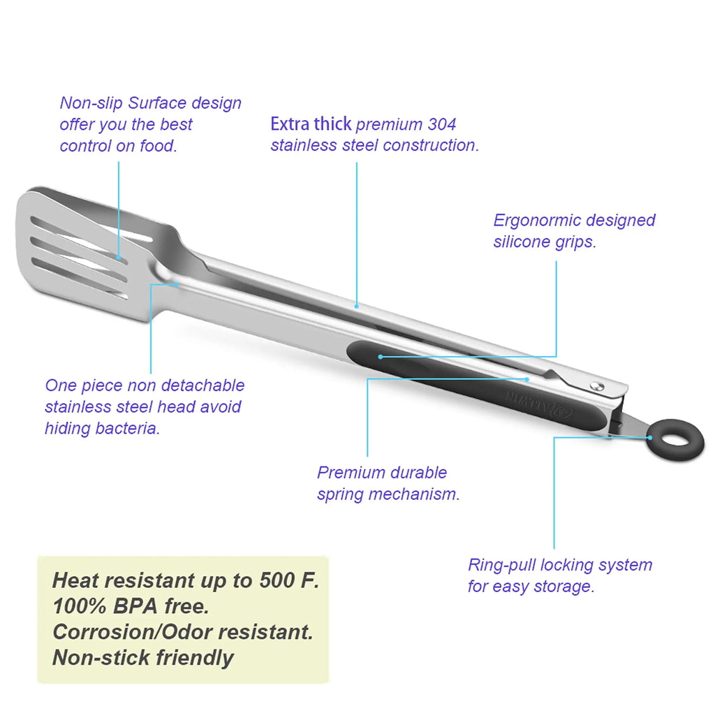 Stainless Steel BBQ Tongs – Non-Slip Long Handle Kitchen Tool