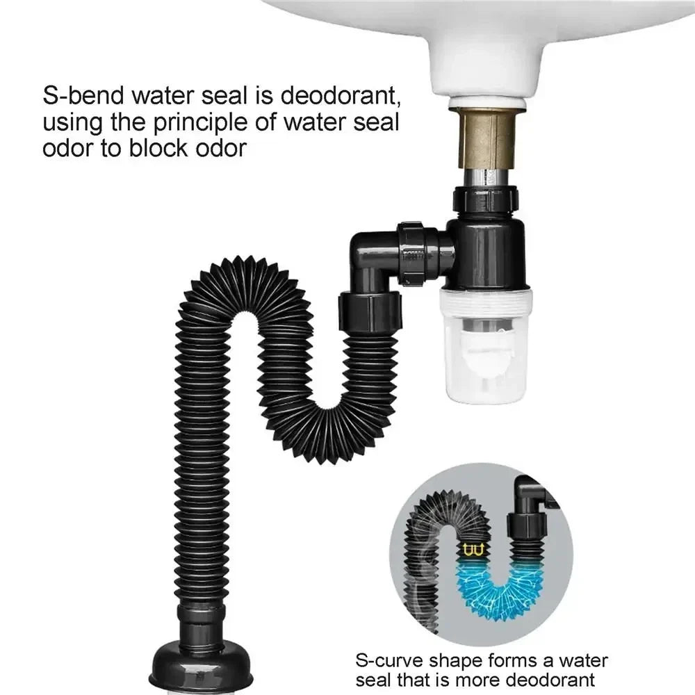 Flexible Sink Drain Pipe Odor Barrier 3" Universal Fit ABS
