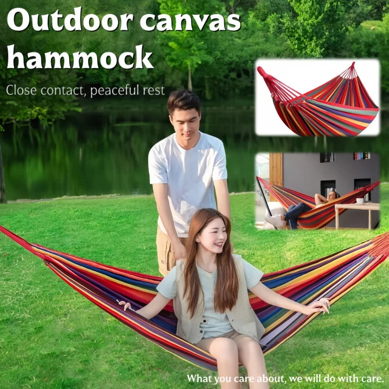 Double Canvas Hammock – Portable Outdoor & Indoor Lounge Swing