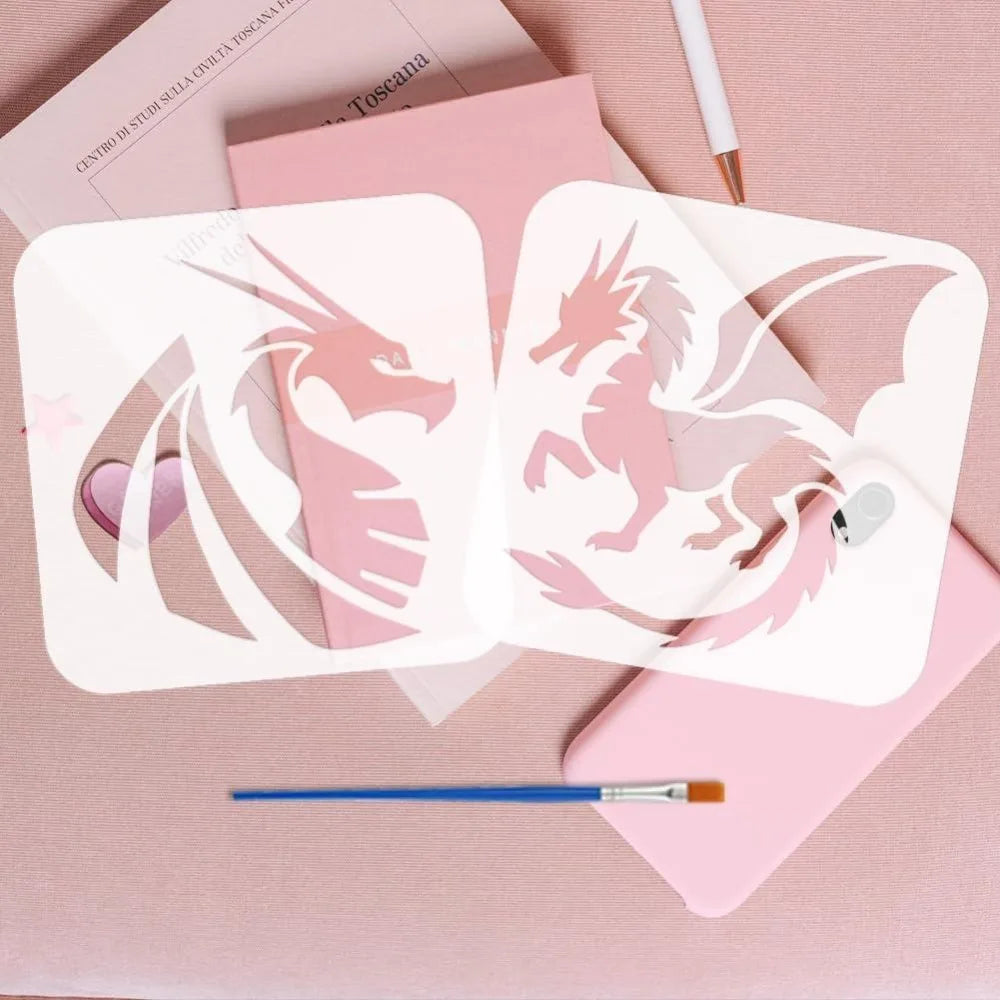 9-Piece Dragon Stencil Set 5.9" – Reusable Templates & Brush