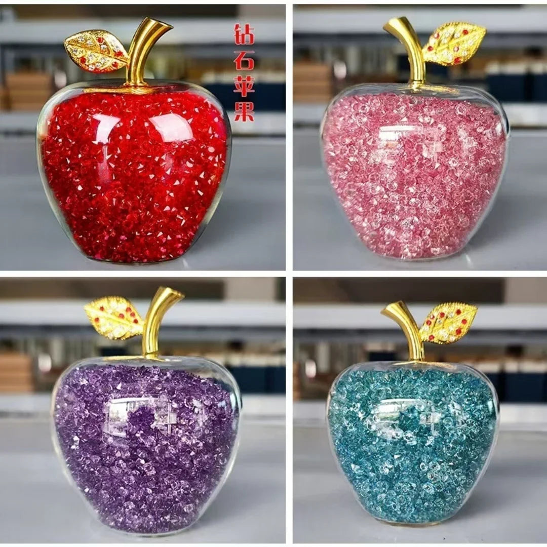 Colorful Crystal Craft Apple Statue Glitter Glass Home Decor