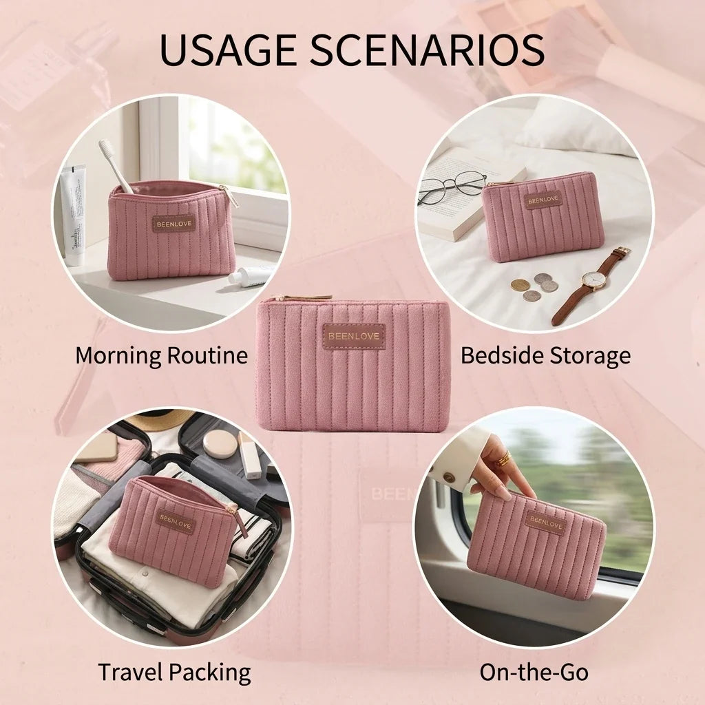 Holland Velvet Travel Cosmetic Bag & Makeup Organizer Case