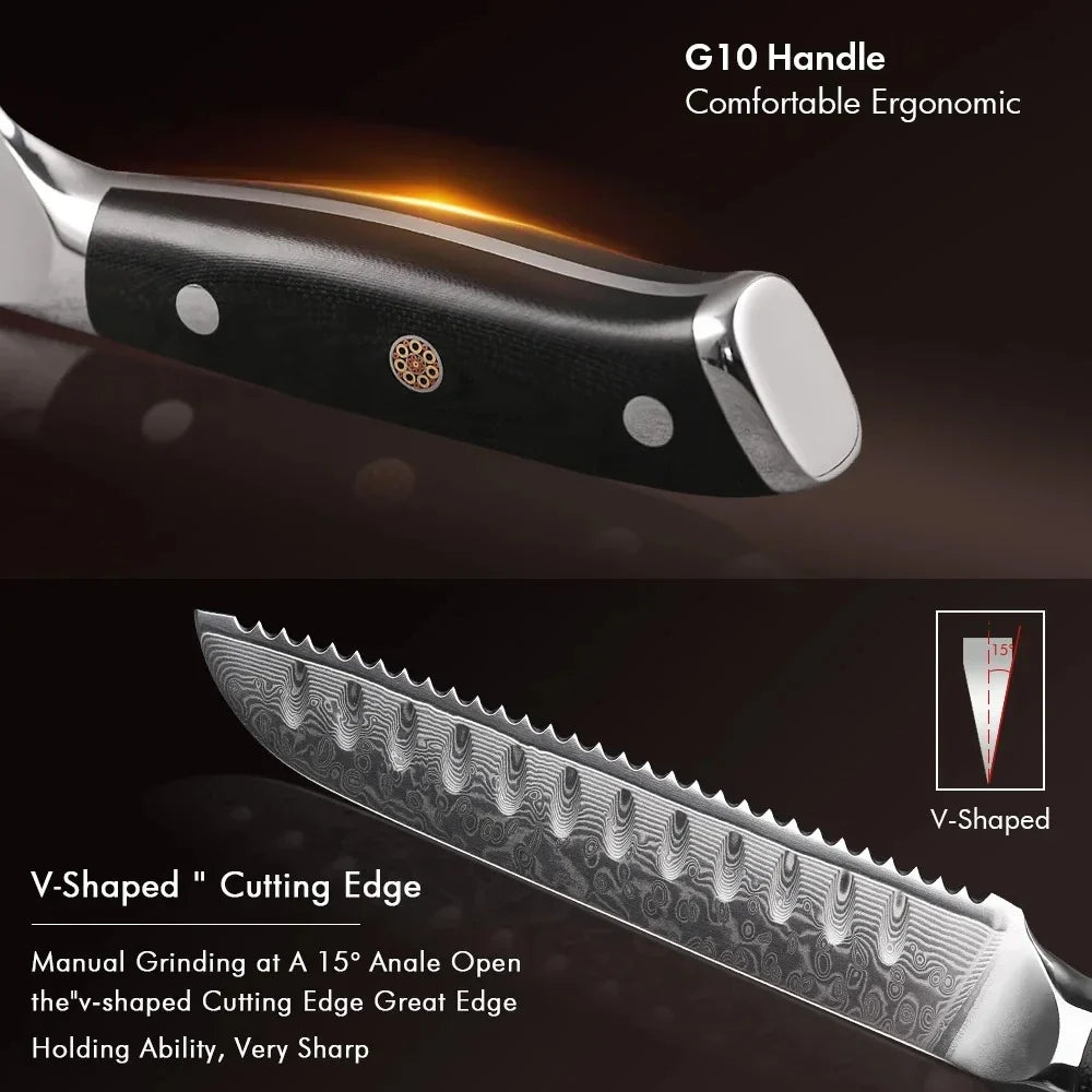 Damascus Steel Serrated Bread Knife – 20.5cm Kitchen Utility