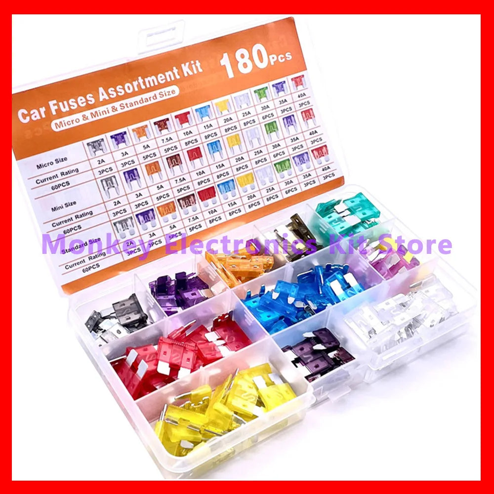 180PCS Car Fuse Assortment Kit – Mini, Standard & Micro Fuses
