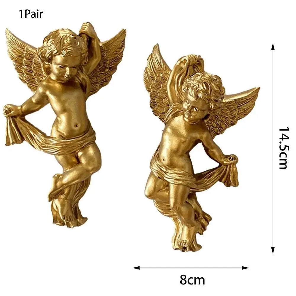 Cherub Angel Statue Pair – Gold Resin Desktop & Wall Ornament