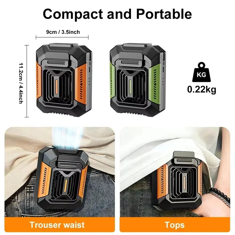 HOMFISH Wearable Belt Clip Fan with Power Bank & Flashlight