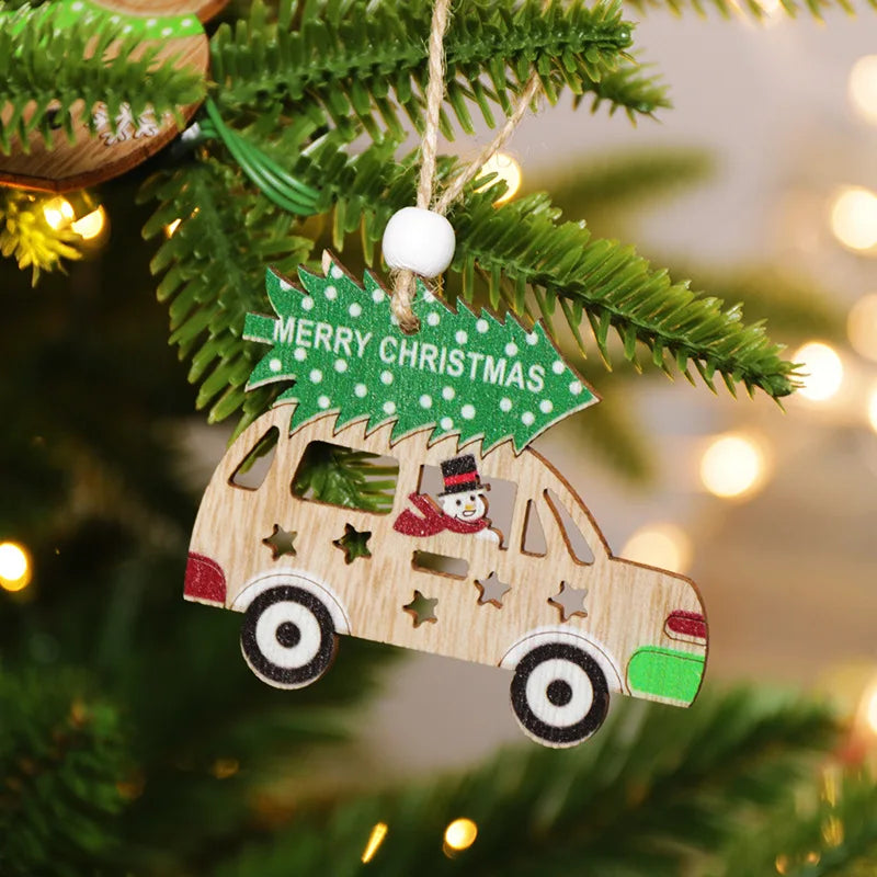 Christmas Decorations Wooden Elderly Snowman Combination Hanging Tree