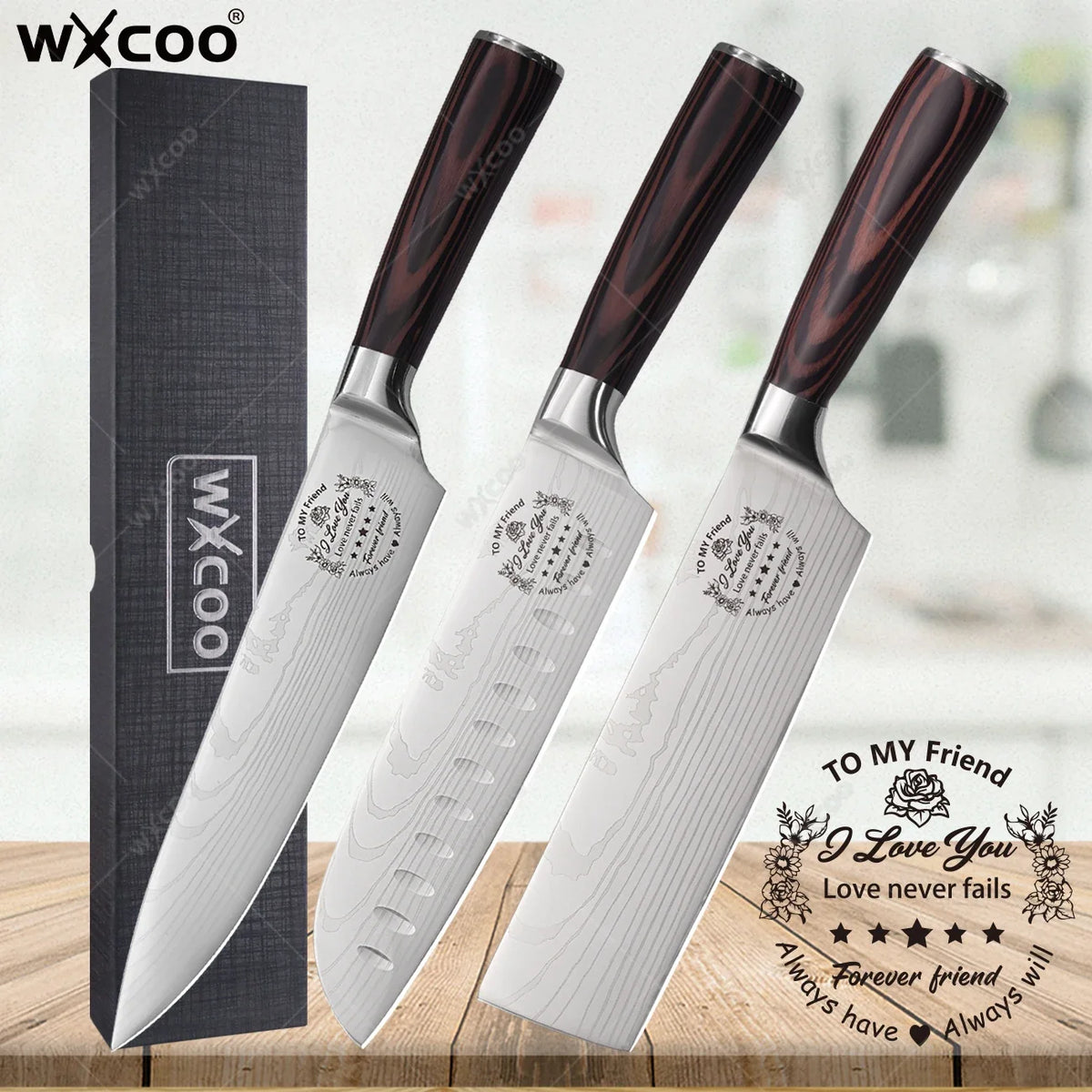 WXCOO Japanese Chef Knife 5Cr15Mov Steel Santoku Boning Knife