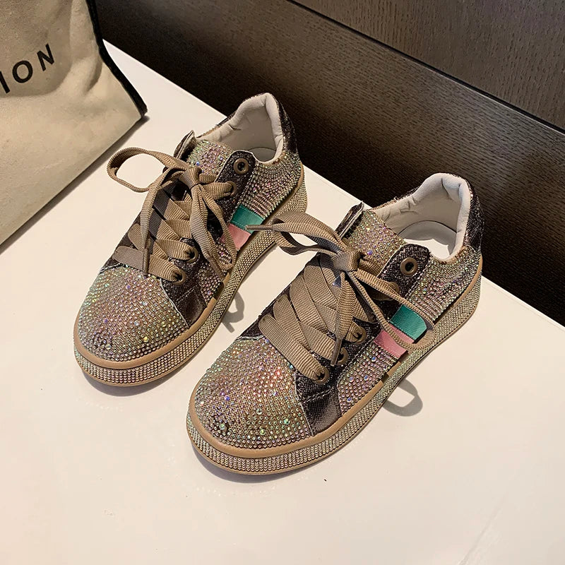 UXST Women's Diamond Platform Sneakers | Luxury Lace-Up Shoes