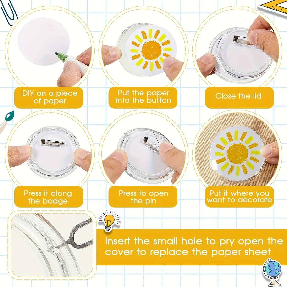 Round DIY Badge Making Kit – Custom Pin Buttons for Any Occasion