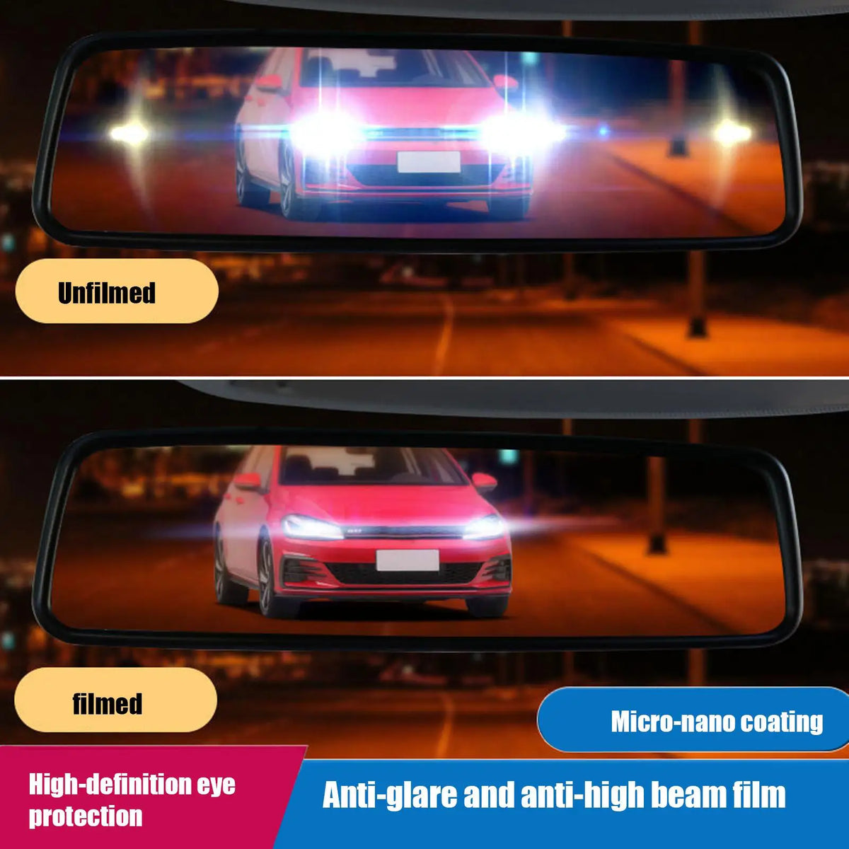 Car Rearview Mirror Anti-Glare Anti-Fog PET Film + Tool