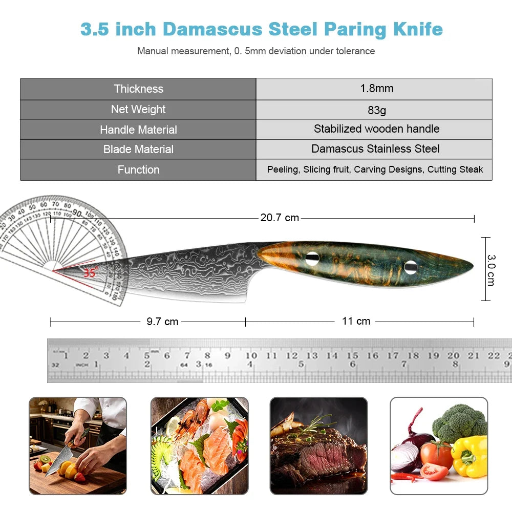 XITUO 3.5" Damascus Steel Paring Knife – Full Tang Petty Knife